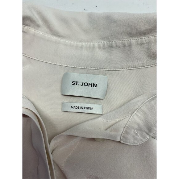 St‎ John Silk Blouse Ivory Button Up Pointed Collar Size 16 - Picture 3 of 12